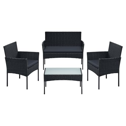 SONGMICS PE Rattan Garden Furniture Set – Black & Grey
