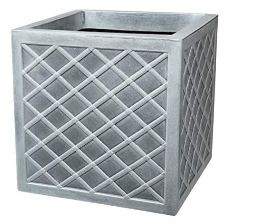 Sankey Lazio 32CM Square Plastic Planter Plant Pot Lattice Slate Grey Colour
