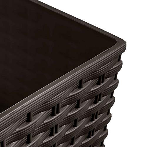 Prosper Plast Rattan Planter Dark Brown, Small Size 17cm Square Shaped Flower Pot