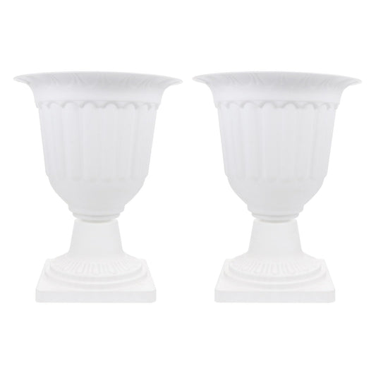 Happyyami 2pcs Plastic Classic Urn Planter Indoor Outdoor Tall Pedestal Planter Vintage Flower Pot for Front Porch Door Balcony Decoration White 35cm
