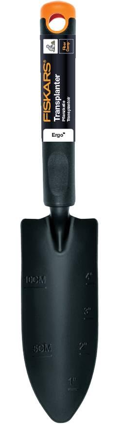 Fiskars Ergo Transplanter, Length 30cm, Rust-Resistant Steel Head/Plastic Handle, Black/Orange, 1027018