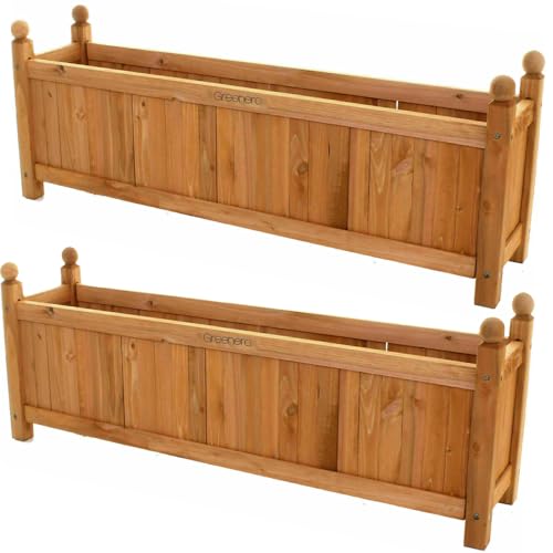 Vivo Technologies Set of 2 Extra Large Rectangular Wooden Planters Outdoor Garden Planter Box Planting Raise Bed Plants Flowers Plant Pot Natural Long Wood Pot,90x20x34 cm,Natural