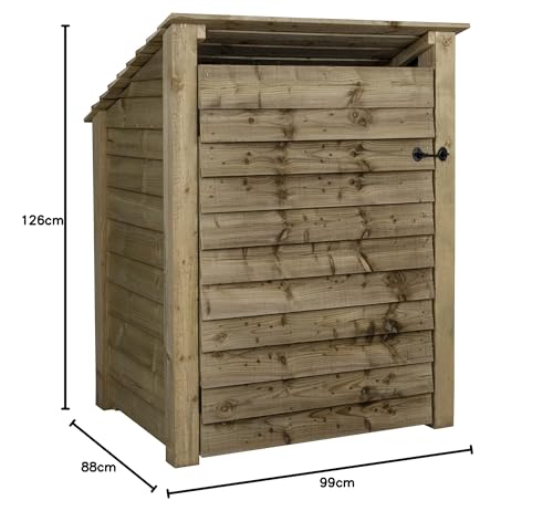 Arbor Garden Solutions wooden log store 4ft with door, firewood storage (W-99cm, H-126cm, D-88cm), natural finish (Without kindling shelf (roof sloping back))