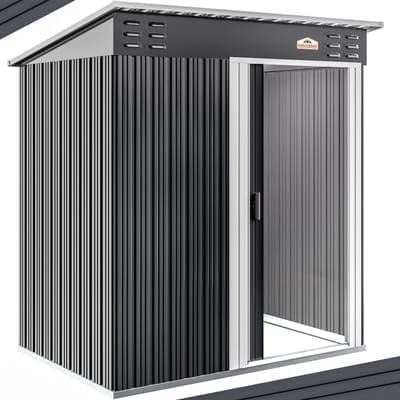 GARDEBRUK® Medium 5x3' Metal Tool Shed Garden Storage | 1.5m² | Pent Roof | 185x165x90cm | Sliding Door | Galvanised Steel Garden Equipment Utility Log Coal Bunker Storage | Anthracite Grey