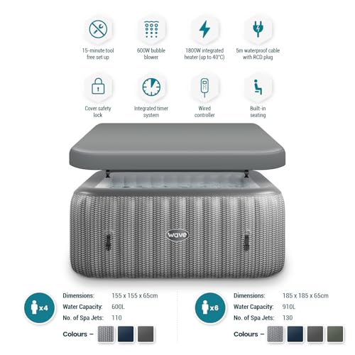 Inflatable Hot Tubs (Grey Rattan, 6 Person | Square | Standard)