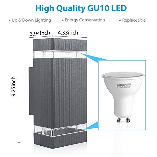 HLFVLITE 1002 LED Outdoor Wall Lamp, Aluminum Up/Down Outside Wall Light Exterior Wall Sconce, 2 * 5W 6400K Cold White Bulbs Included, IP44 Waterproof, Black