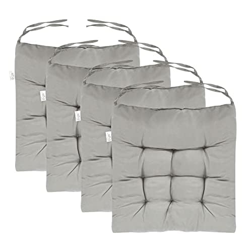 Holdfiturn 4Pcs Seat Pads for Dining Chair 40x40cm Garden Chair Cushions with Ties Comfortable Washable Square Seat Pad for Garden Kitchen Dining Outdoor Office Classroom Grey