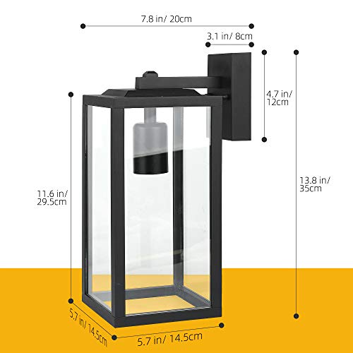 BRIMMEL Outdoor Wall Lights Aluminum Black Lantern Porch Light for Entryway Doorway, Outdoor Wall Lantern with Anti-Rust Sconce Light Fixture with Clear Glass Shade, Matte Black