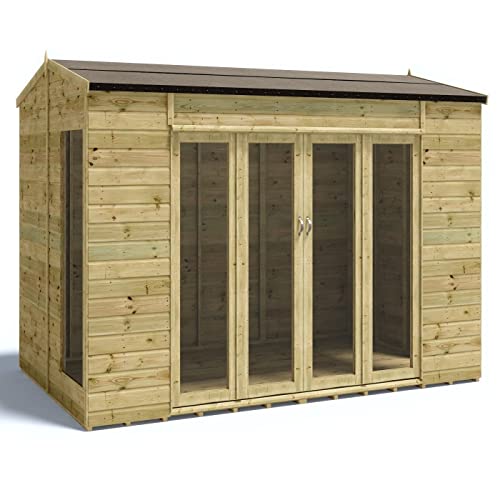 Project Timber 10 x 6 Cannes Wooden Summerhouse Garden Shed | French Door | Bi-Fold Double Door | Pressure Treated Tongue & Groove Cladding | Summer house French Door | Garden Summerhouse Shed