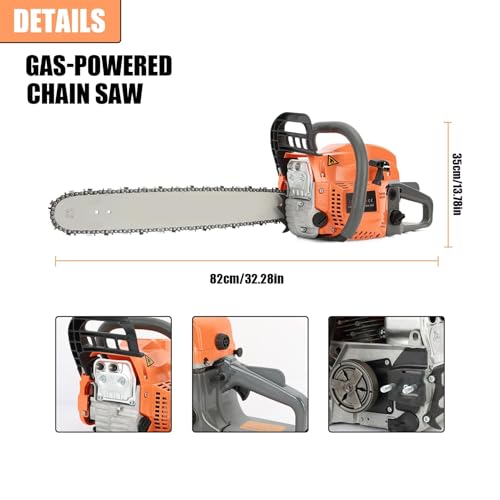 58cc Petrol Chainsaw, High Power 20" Gas Chainsaw with Fast Cutting and Labor-Saving Design, Handheld Logging Machine, Gas Powered Wood Cutting Chain Saw for Tree Pruning Garden Orange