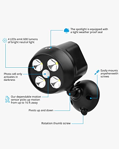 NICREW Battery Powered Outdoor LED Security Light 2-Pack, PIR Motion Sensor Spotlight, Weatherproof Outdoor Wall Light for Gardon Walkways