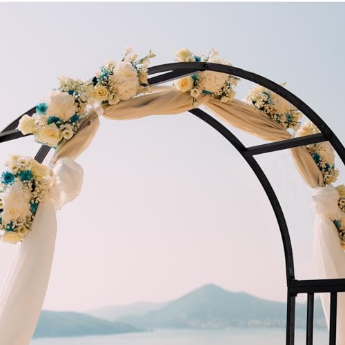 CyyKcc Black Garden Arbour Arch with Gate, Heavy Duty Metal Plant Climbing Arch Frame for Wedding, Party, Garden Pergola Arbor Trellis with Doors for Indoor, Outdoor