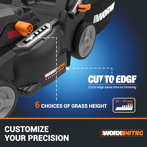 Worx WG737E 40V 37cm Cordless Lawnmower – Ideal for Medium to Large Gardens (300-550㎡) – Includes 2x 4.0Ah Batteries & Charger – IntelliCut™ Tech, Mulching & Bagging, Adjustable Height, PowerShare