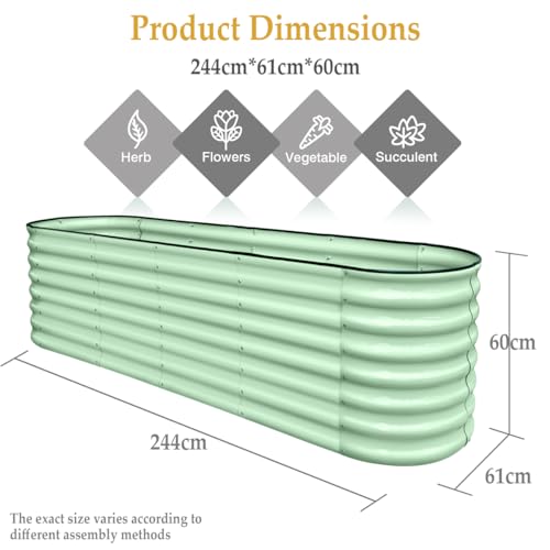 Metal raised beds for garden, 60cm Tall Galvanized Raised Garden Bed Outdoor for Vegetables, Flowers, Large Raised Planter Outdoor for Free Assembly with Ease（240 * 60 * 60cm，Green）