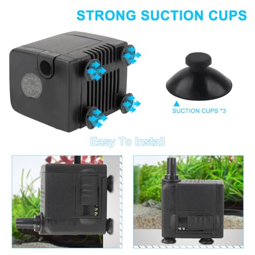 Discoball Mini Submersible Water Pump 600L/H 8W Adjustable Ultra Quiet Small Water Pump Fish Tank Water Pump with 2m/6.5ft Power Cord for Pet Fountain Aquarium Fish Tank Pond, Hydroponics Statuary