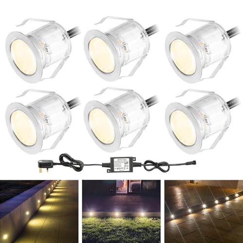 INDARUN Warm White LED Decking Lights IP67 12V 6 Pack