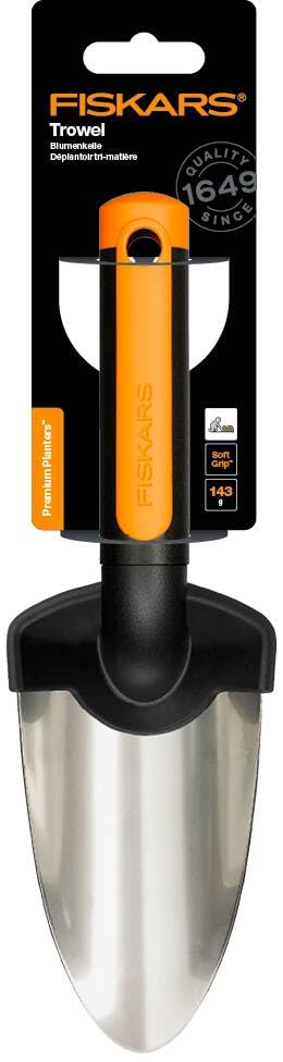 Fiskars Premium Planters Trowel, Length: 28 cm, Stainless Steel Trowel, Black/Orange, 1000726