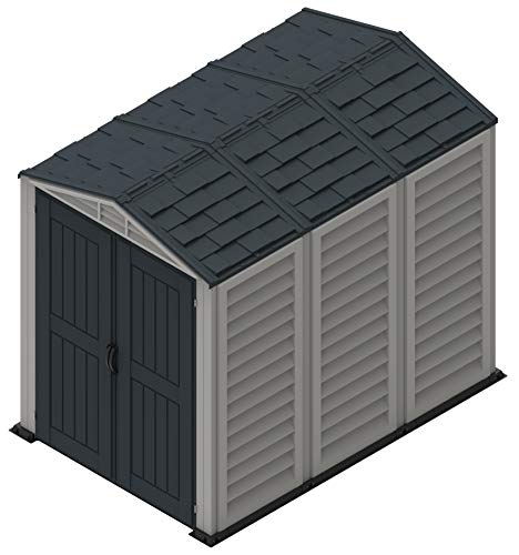 Duramax YardMate PLUS 5 x 8 (4.28 m2) Plastic Garden Shed with Heavy-Duty Plastic Floor, Strong Metal Roof Structure, Fire Retardant & Maintenance-Free Storage Shed, Dark Grey & Adobe