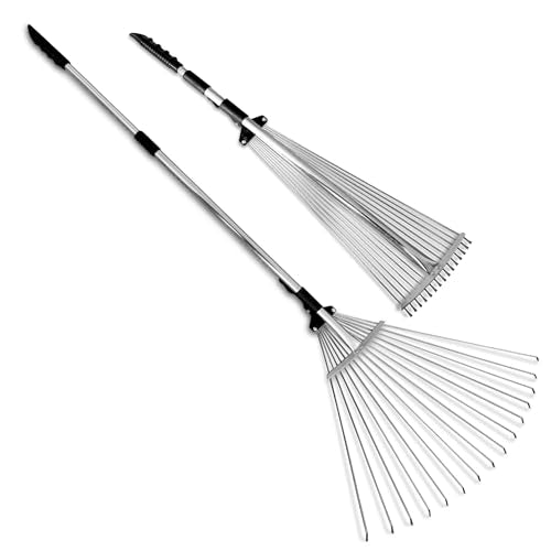 TABOR TOOLS J16E Telescopic Metal Rake, 160 cm long, Adjustable Folding Leaves Rake for Quick Clean Up of Lawn and Yard, Garden Leaf Rake, Expanding Handle with Adjustable 20-58cm Folding Head