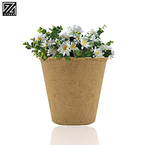 ZYBUX 96 piece Round Fibre Pots for Garden - 6 cm Wide Biodegradable Small Plant Pots for Seedling - Cultivation Gardening Seeding Cups Containers - Nursery Pots