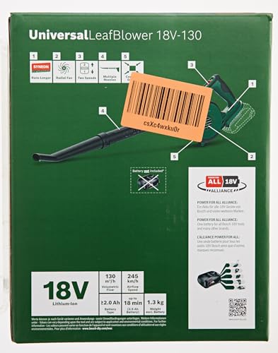 Bosch Cordless Leaf Blower UniversalLeafBlower 18V-130 (For Fast and Easy Outdoor Clearing; 18 Volt System; Without Battery)