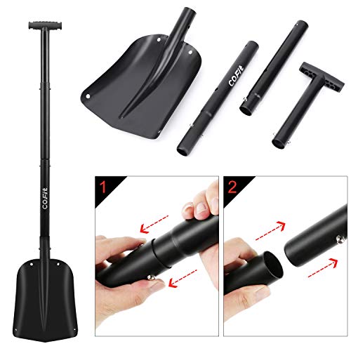 COFIT 110cm Metal Car Snow Shovel Heavy Duty, Long Handled Snow Sand Mud Removal Spade for Outdoor Camping and Garden, Detachable Ice Remover, Winter Tool, Black