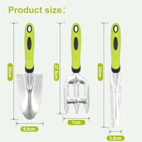DEWINNER Garden Tools Set, 3pcs Stainless Steel Gardening Tools Kits with Beautiful Box, Planting Tools with Ergonomic Handle, Weeder Tool, Garden Hand Fork, Trowel for Planting