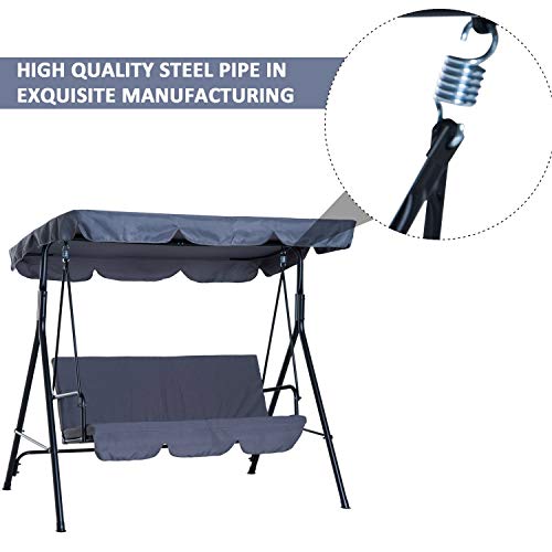 Outsunny 3 Seater Canopy Swing Chair Garden Rocking Bench Heavy Duty Patio Metal Seat w/Top Roof - Grey