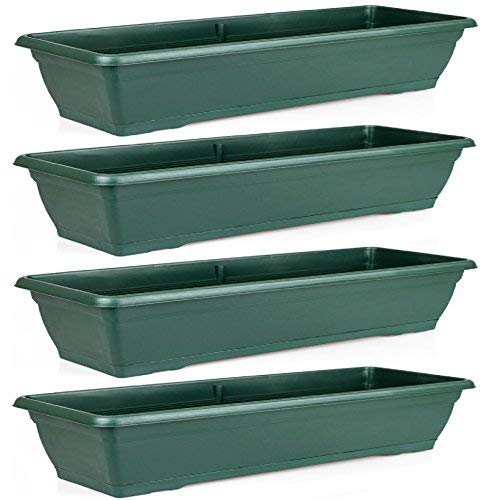 Rectangular 72cm Large Green Garden Plastic Trough Balcony Planter Flower Plant Pot Tub Window Box (Set Of 4 Green)