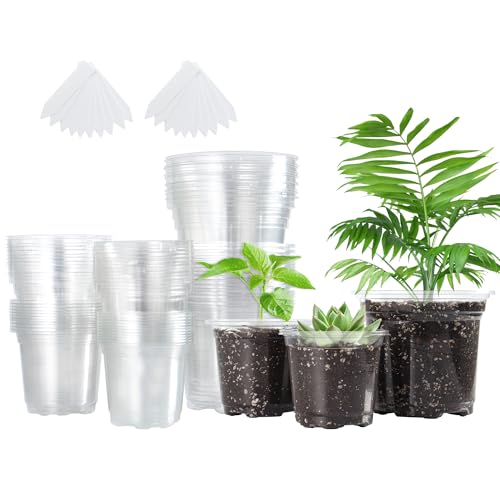 MIXC 36 Packs 3.5/4/5 Inch Clear Nursery Pots, Transparent Plastic Planter with Drainage Holes, Seed Starting Pot Flower Plant Container -Clear