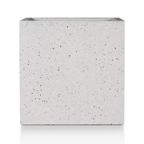 IDEALIST 50cm Large Square Planter for Trees | Grey Marble Effect Reinforced Stone Flower Pot with Drainage Holes L50 W50 H50.5 cm, 92 litres