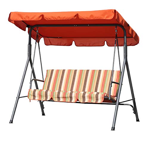 Angel Living Swing Chairs,3 Seated Canopy Swing, Metal Hammock Swinging for Outdoor Garden Patio 169x110x152cm (Terracotta)