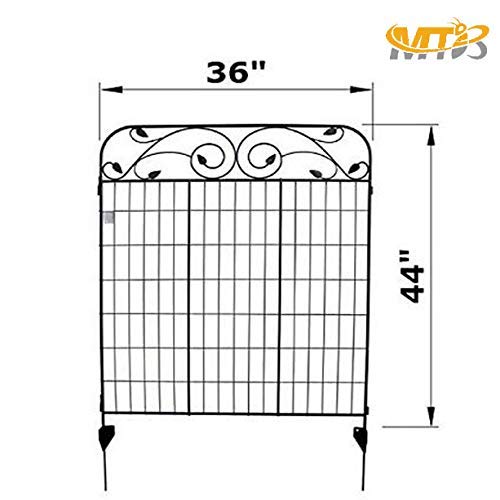 MTB Black Coated Metal Side Outdoor Patio Gate Steel Decorative Garden Fence Panel 112cm Hx 91cm W (4 Pack, Linear Length 12 feet) 8 Leaves, Metal Border Folding Fence