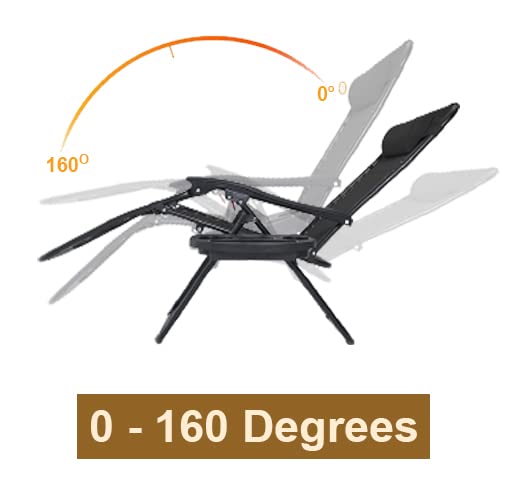 Aspect Zero Gravity Chair, Outdoor Garden Sunloungers, Sturdy Textoline, Reclining Garden Chairs with Cup Holder and Pillow Headrest - Black