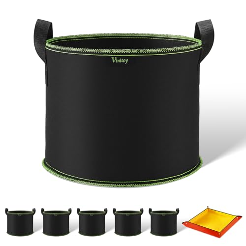 Vinitoy 3 Gallon Fabric Grow Bags, 5 Pack with Repotting Mat