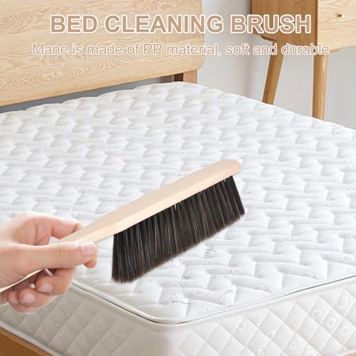 Zimoer Pack of 2 Hand Brush, Hand Sweep, Dust Brush, Soft Brush with Wooden Handle, Cleaning Brush, Suitable for Beds, Sofas, Furniture, Clothes and Whisks, Car, Holes on the Broom Handle for Hanging