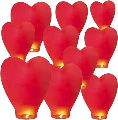 Sky Chinese Lanterns 10Pack Sky Lanterns to Release in Memory Love Color Large Memorial Paper Lanterns Birthday Wedding Funeral Christmas to Make Wishes (Red Heart)