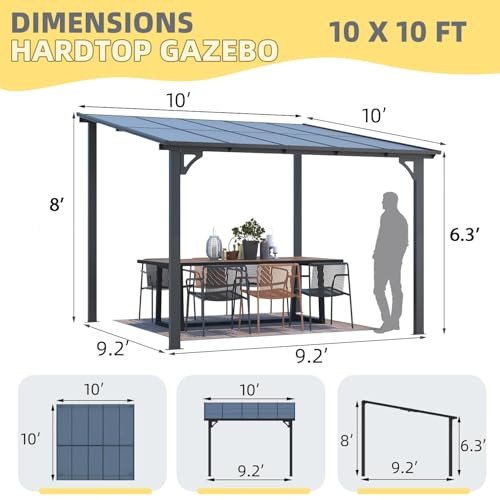 UNIONLINE 3x3m Aluminium Hardtop Gazebo Pergola – Wall-Mounted