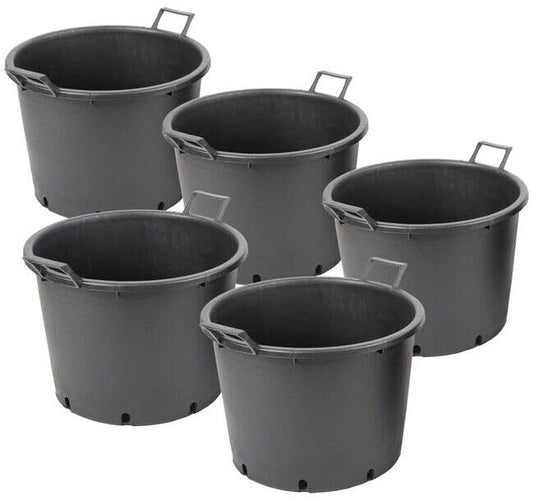 Muddy Hands Pack of 5-30 Litre Heavy Duty Large Plastic Plant Pots with Handles Outdoor Garden Vegetable Salad Flower Tree Planters Containers