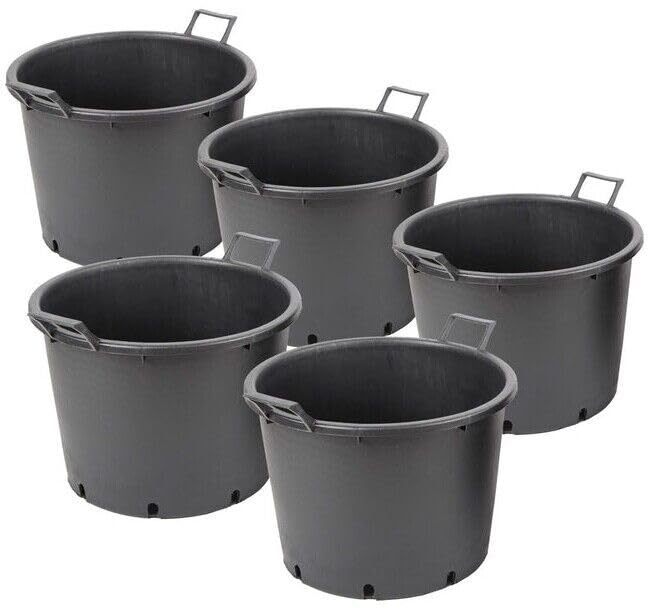 Muddy Hands Pack of 5-35 Litre Heavy Duty Large Plastic Plant Pots with Handles Outdoor Garden Vegetable Salad Flower Tree Planters Containers