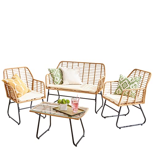 Neo Rattan Garden Sofa, Chair & Table Set – Natural