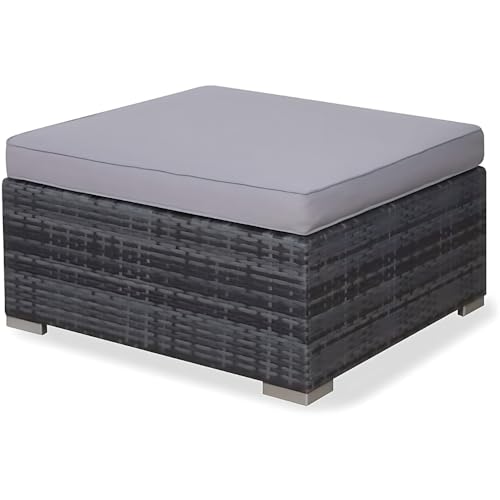 EVRE Nevada 6 Seater Outdoor Rattan Garden Furniture Set Wicker Weave Sofa Coffee Table Stool with Cushions For Patios Decks Conservatories Sectional Corner Conversation Piece (Grey)