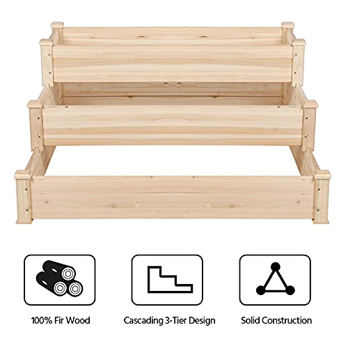 Yaheetech 3 Tier Raised Garden Bed Wooden Plant Raised Bed Elevated Planter Box Kit for Flowers/Vegetables/Herbs,120 x 120 x 56cm