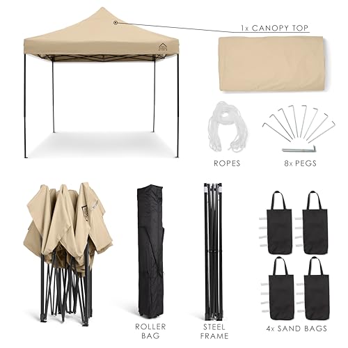 All Seasons Gazebos 3x3m Heavy Duty Fully Waterproof Pop up Gazebo With Accessory Pack - Beige
