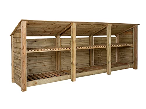 Arbor Garden Solutions wooden log store 4ft, firewood storage (W-335cm, H-126cm, D-88cm), natural finish (With kindling shelf (roof sloping back))