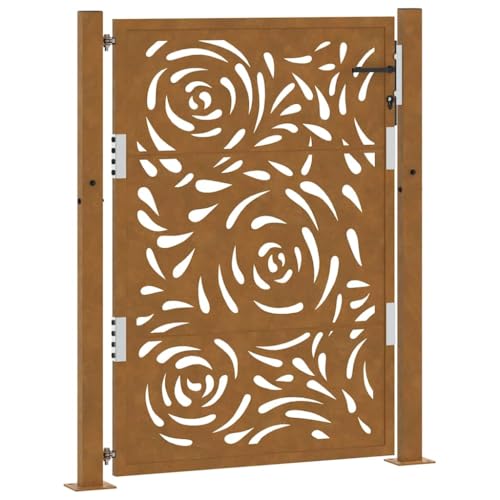 vidaXL Garden Gate - Weathering Steel - Rustic Finish - 105x130 cm - Lockable Steel Entrance Door - Laser-Cut Flame Design