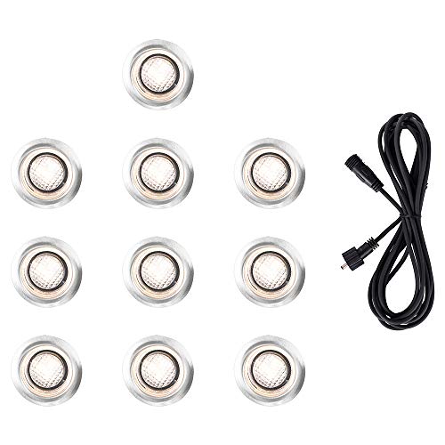 MiniSun | 40mm Warm White LED Round Decking/Kitchen Plinth Lights Kit | Decking & Patio Lighting, Home Décor & Improvement Essential | Pack of 10 | Includes 3M Extension Cable