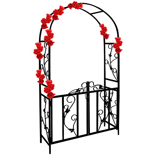Gardebruk® Garden Arbour Decorative Arch for Roses, Climbing Plants Flowers Ivy Black Powder Coated Steel Metal With Lockable Gate 225x115cm Outdoor Events Wedding Party