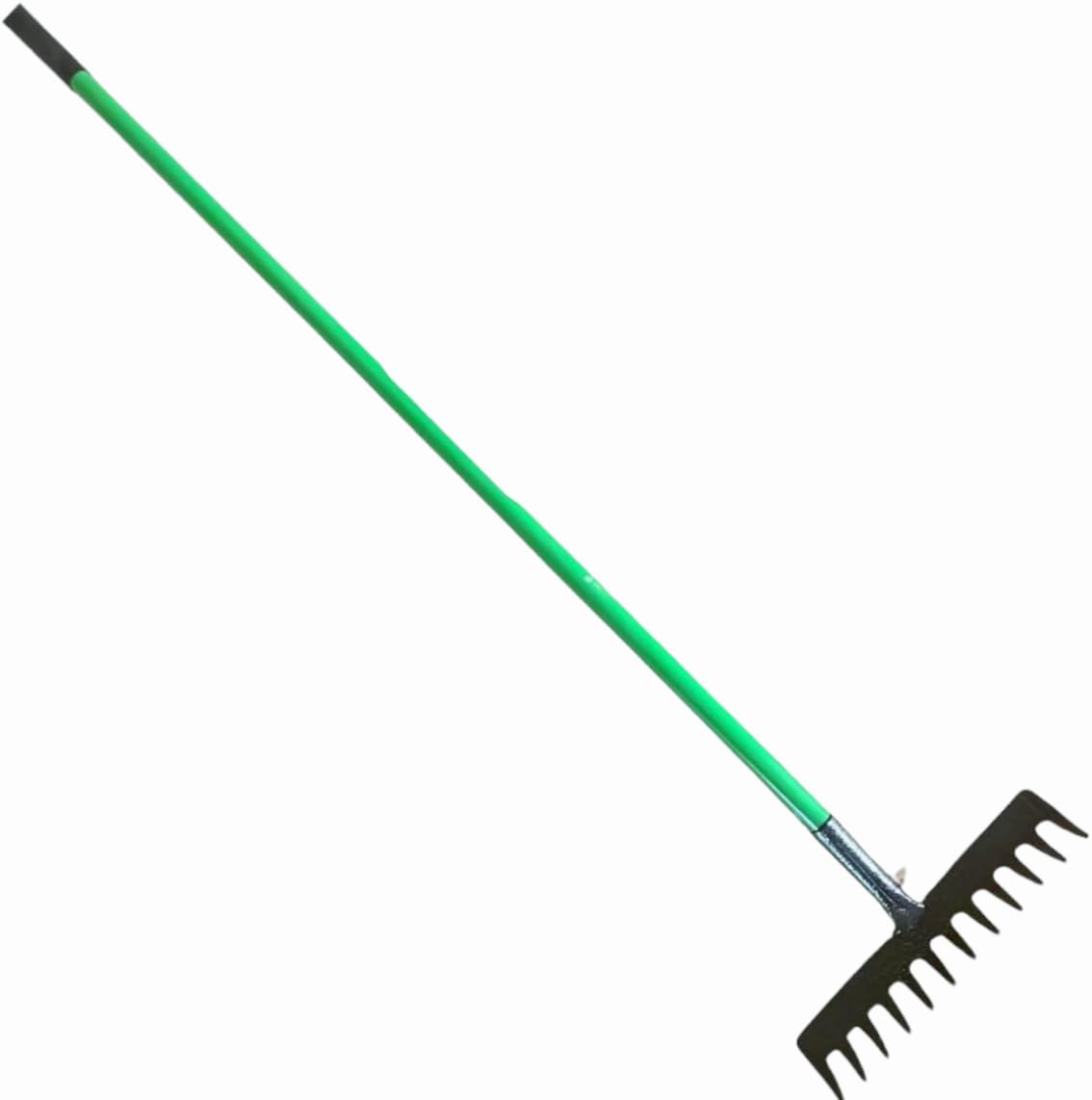 KKTECH Carbon Fibre Garden Rake for Soil - Long Lasting, Durable, Lightweight, 12-Tine Metal Rake Head - Heavy Duty Garden Rake for Gardening - Green (120 x 32 x 9 ) cm
