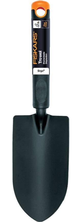 Fiskars Ergo Trowel, for Tough Soil, Length 30cm, Durable Steel Head/Plastic Handle, Black/Orange, 1027017
